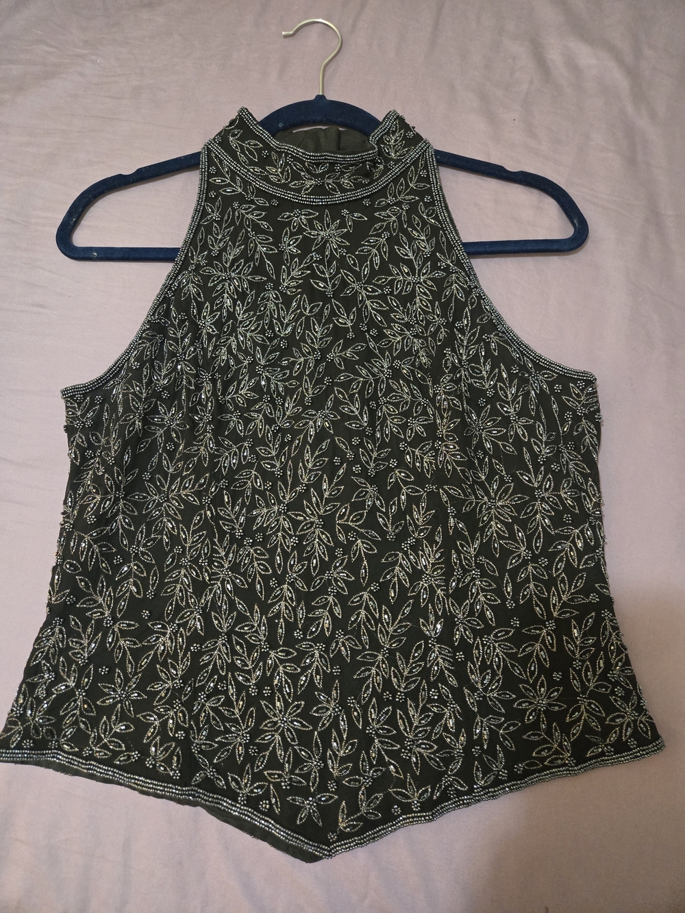Papell Boutique Black Embellished Halter Camisole